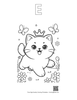 Thumbnail: Persian Kitten Princess Running Through a Meadow Cute Pet Coloring Printable Outline Alphabet E