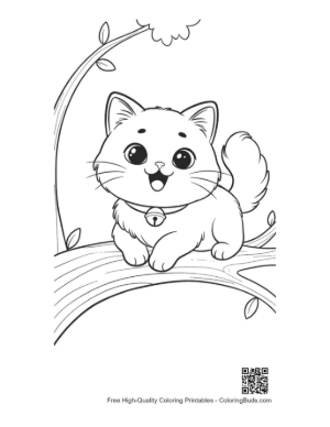 Thumbnail: Persian Kitten Sitting on a Tree Branch Outdoor Cat Adventure Coloring Printable