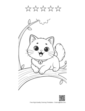 Thumbnail: Persian Kitten Sitting on a Tree Branch Outdoor Cat Adventure Coloring Printable and 5 Star Outline