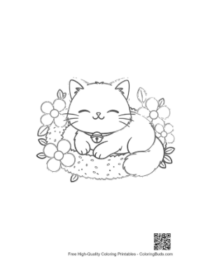 Thumbnail: Persian Kitten Taking a Nap in a Floral Pet Bed Sleepy Cat Coloring Printable