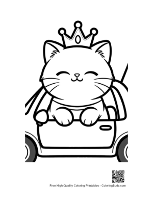 Thumbnail: Persian Kitten Wearing a Crown Driving a Toy Car Fun Cat Coloring Printable