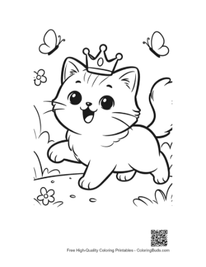 Thumbnail: Persian Kitten Wearing a Crown in a Flower Garden Princess Cat Coloring Printable