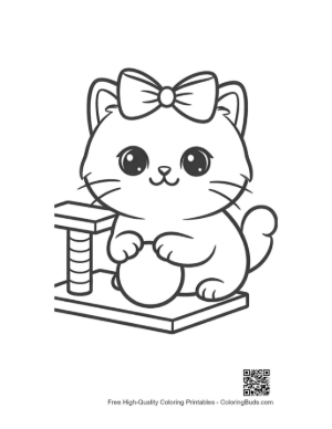 Thumbnail: Playful Persian Kitten by a Scratching Post Kitten Line Drawing Printable