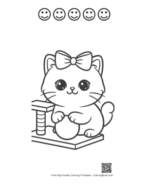 Thumbnail: Playful Persian Kitten by a Scratching Post Kitten Line Drawing Printable and 5 Happy Face Outline