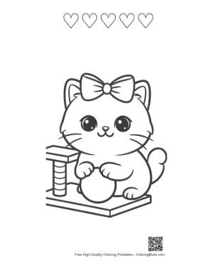 Thumbnail: Playful Persian Kitten by a Scratching Post Kitten Line Drawing Printable and 5 Heart Outline