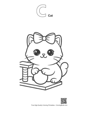 Thumbnail: Playful Persian Kitten by a Scratching Post Kitten Line Drawing Printable Outline Alphabet C Cat