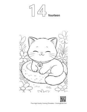 Thumbnail: Small Persian Kitten Curled Up in a Round Basket Bed Kitten Line Art Printable Outline Number 14
