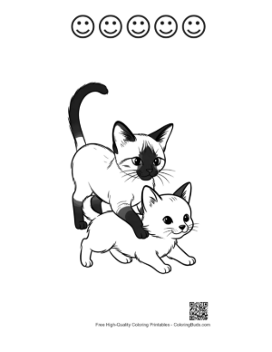 Thumbnail: Playful Siamese Kittens Mounting in Fun Printable and 5 Happy Face Outline