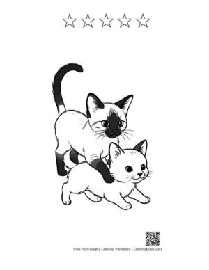 Thumbnail: Playful Siamese Kittens Mounting in Fun Printable and 5 Star Outline
