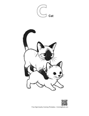 Thumbnail: Playful Siamese Kittens Mounting in Fun Printable Outline Alphabet C Cat