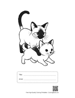 Thumbnail: Playful Siamese Kittens Mounting in Fun Printable with Title and Artist Box