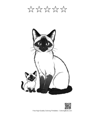 Thumbnail: Siamese Cat and Kitten Sitting Together Printable and 5 Star Outline