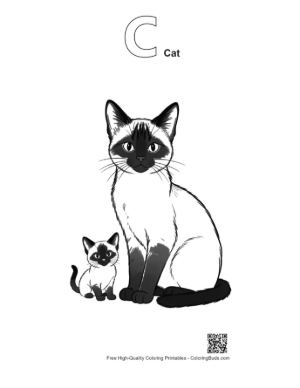 Thumbnail: Siamese Cat and Kitten Sitting Together Printable Outline Alphabet C Cat