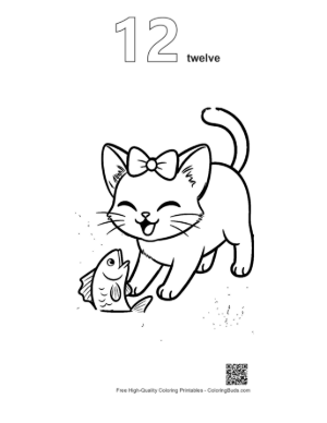Thumbnail: Siamese Kitten Holding a Small Fish Toy Cute Kitty Coloring Book Printable Outline Number 12