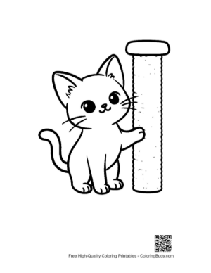 Thumbnail: Siamese Kitten Leaning on a Scratching Pole Adorable Kitty Coloring Sheet Printable