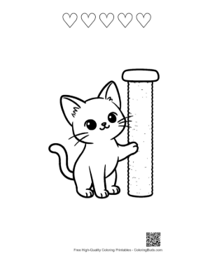Thumbnail: Siamese Kitten Leaning on a Scratching Pole Adorable Kitty Coloring Sheet Printable and 5 Heart Outline