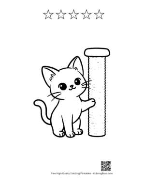 Thumbnail: Siamese Kitten Leaning on a Scratching Pole Adorable Kitty Coloring Sheet Printable and 5 Star Outline