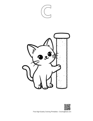 Thumbnail: Siamese Kitten Leaning on a Scratching Pole Adorable Kitty Coloring Sheet Printable Outline Alphabet C