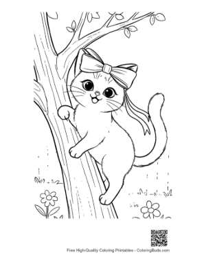 Thumbnail: Siamese Kitten Looking Down from a Tree Curious Animal Coloring Page Printable