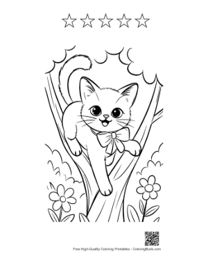 Thumbnail: Siamese Kitten Resting on a Tree Limb Outdoor Adventure Coloring Printable and 5 Star Outline