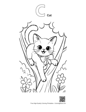 Thumbnail: Siamese Kitten Resting on a Tree Limb Outdoor Adventure Coloring Printable Outline Alphabet C Cat