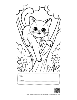 Thumbnail: Siamese Kitten Resting on a Tree Limb Outdoor Adventure Coloring Printable with Title and Artist Box
