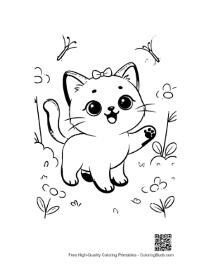 Thumbnail: Siamese Kitten Sitting Among Summer Flowers Cute Garden Coloring Page Printable