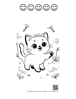 Thumbnail: Siamese Kitten Sitting Among Summer Flowers Cute Garden Coloring Page Printable and 5 Happy Face Outline