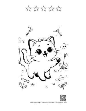 Thumbnail: Siamese Kitten Sitting Among Summer Flowers Cute Garden Coloring Page Printable and 5 Star Outline