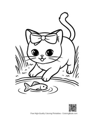 Thumbnail: Siamese Kitten Watching Goldfish in the Water Outdoor Pet Coloring Printable