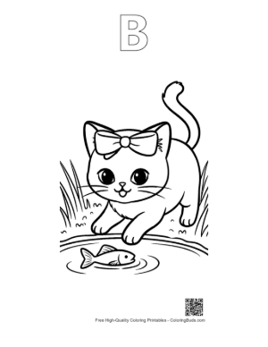 Thumbnail: Siamese Kitten Watching Goldfish in the Water Outdoor Pet Coloring Printable Outline Alphabet B