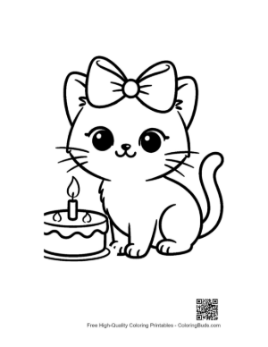 Thumbnail: Siamese Kitten with a Big Birthday Cake Holiday Celebration Coloring Printable