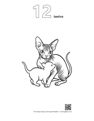 Thumbnail: Sphynx Cat and Kitten Line Art Printable Outline Number 12