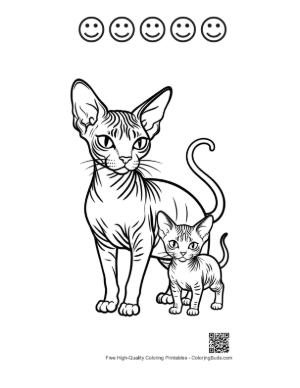Thumbnail: Sphynx Mother and Kitten Outline Printable and 5 Happy Face Outline