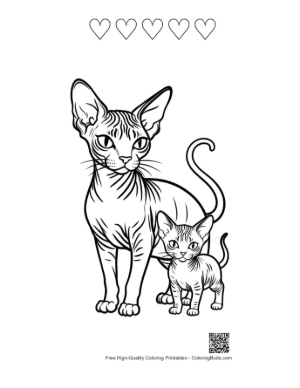 Thumbnail: Sphynx Mother and Kitten Outline Printable and 5 Heart Outline