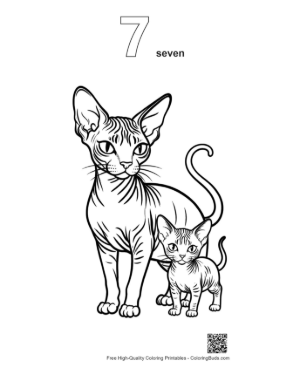 Thumbnail: Sphynx Mother and Kitten Outline Printable Outline Number 7