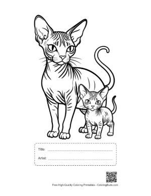 Thumbnail: Sphynx Mother and Kitten Outline Printable with Title and Artist Box