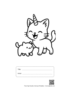 Thumbnail: Adorable Unicorn Cat and Kitten Duo Printable with Title and Artist Box