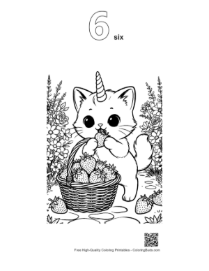 Thumbnail: Cute Caticorn with a Basket of Fruit in the Meadow Floral Coloring Page Printable Outline Number 6