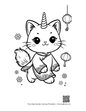 Thumbnail: Cute Unicorn Cat Flying Through Space with Stars and a Planet Printable