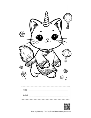 Thumbnail: Cute Unicorn Cat Flying Through Space with Stars and a Planet Printable with Title and Artist Box