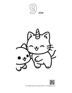 Thumbnail: Cute Unicorn Cat Hugging Kitten Printable Outline Number 9