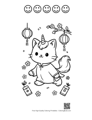 Thumbnail: Cute Unicorn Cat to Color Printable and 5 Happy Face Outline