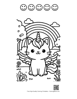 Thumbnail: Download Unicorn Cat Printable and 5 Happy Face Outline