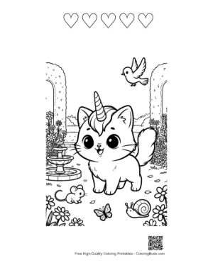 Thumbnail: Download Unicorn Cat Printable and 5 Heart Outline