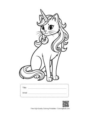 Thumbnail: Magical Unicorn Cat Coloring Page Printable with Title and Artist Box