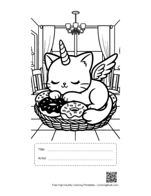 Thumbnail: Magical Unicorn Cat Floating with Stars and a Tiny Planet Printable with Title and Artist Box