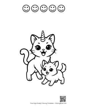 Thumbnail: Magical Unicorn Cat Mom and Kitten Printable and 5 Happy Face Outline