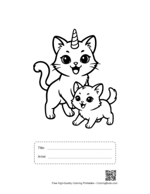 Thumbnail: Magical Unicorn Cat Mom and Kitten Printable with Title and Artist Box