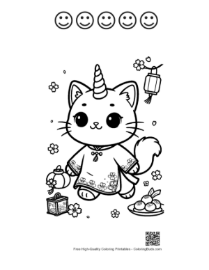 Thumbnail: Unicorn Cat Printable and 5 Happy Face Outline
